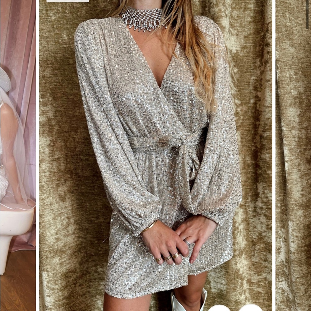 12th tribe now or never silver sequin wrap dress S
